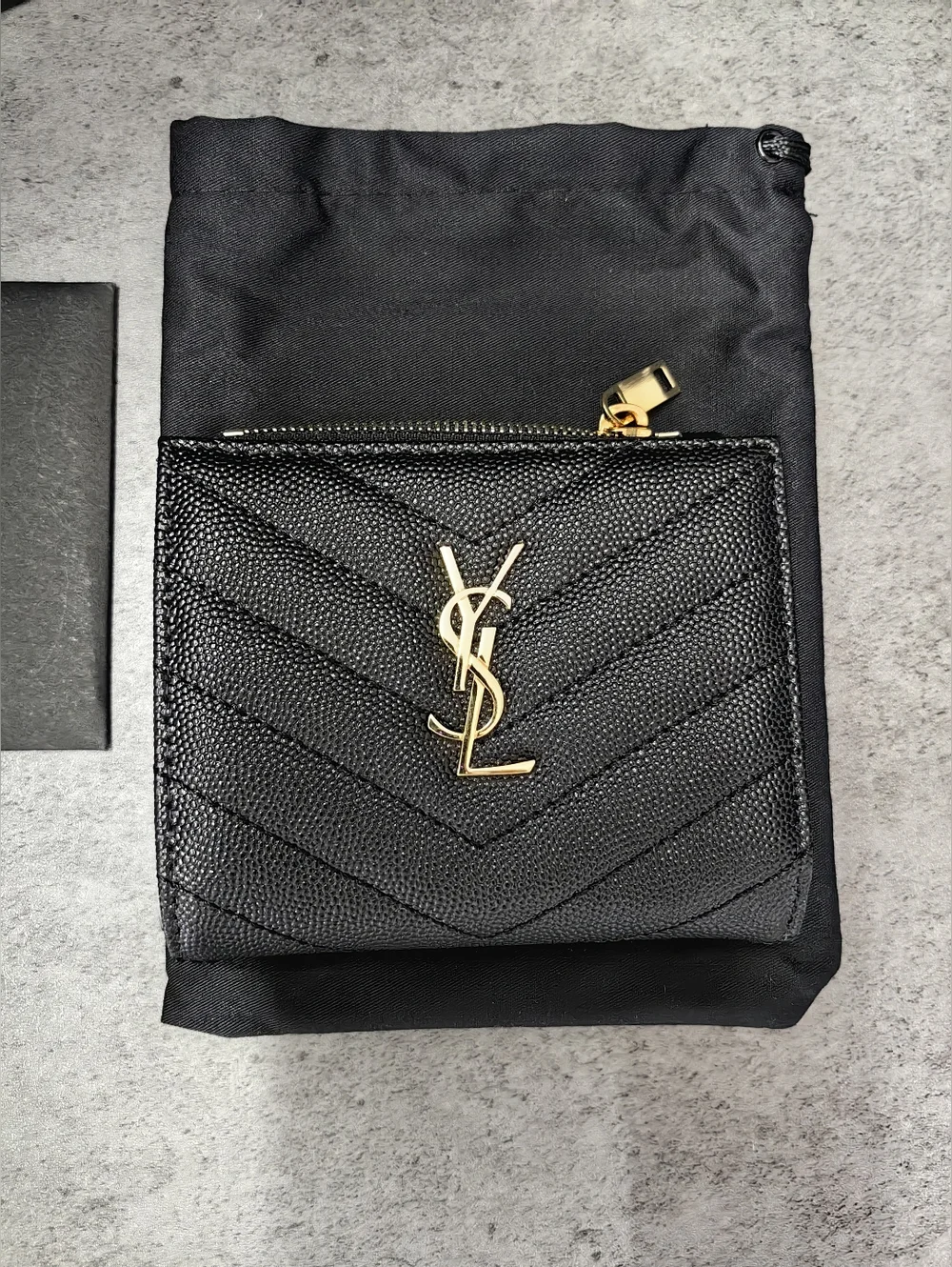 Saint Laurent Black Quilted YSL Logo Wallet with Gold Hardware